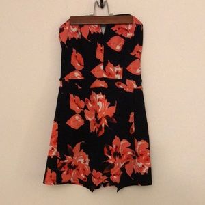 Floral strapless romper, snitched waisted